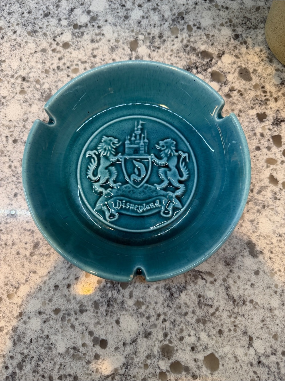 Vintage 1970? Disney Teal Blue/green glazed ashtray with Disneyland Mark